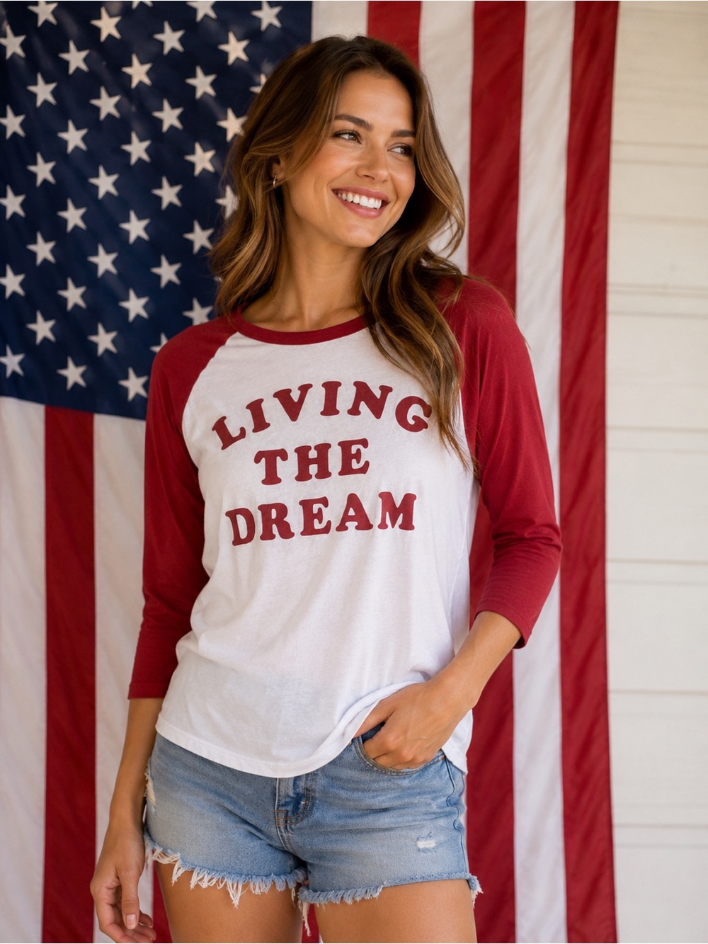 💗5 for $25💗 Junk Food Clothing 3/4 Sleeves Red & White Graphic Raglan Tee